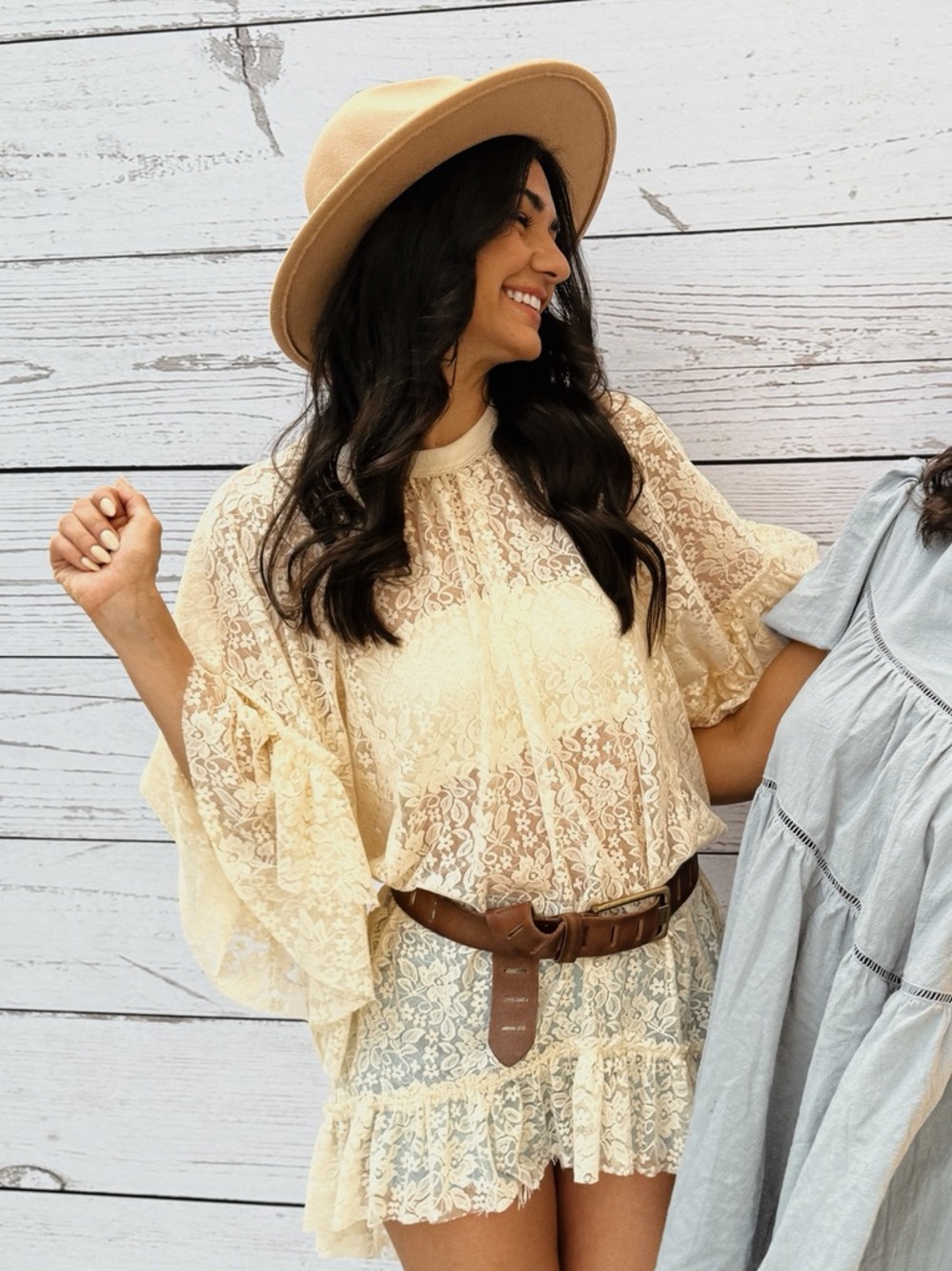 FP Cream Lace Tiered Bell Sleeve Maxi Dress